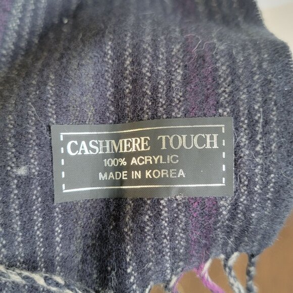 Vintage Scarf Cashmere Touch Striped Fringe Layering - Picture 6 of 7